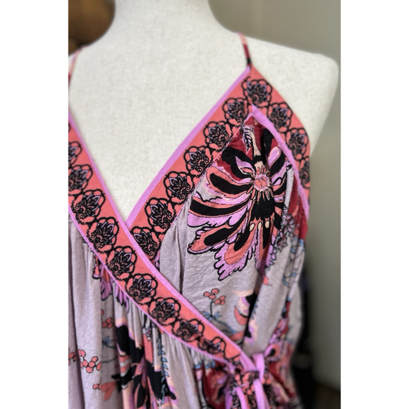 Free People Magic Garden Slip Dress Women Small Purple Floral Wrap Fairy Whimsy - Picture 3 of 11